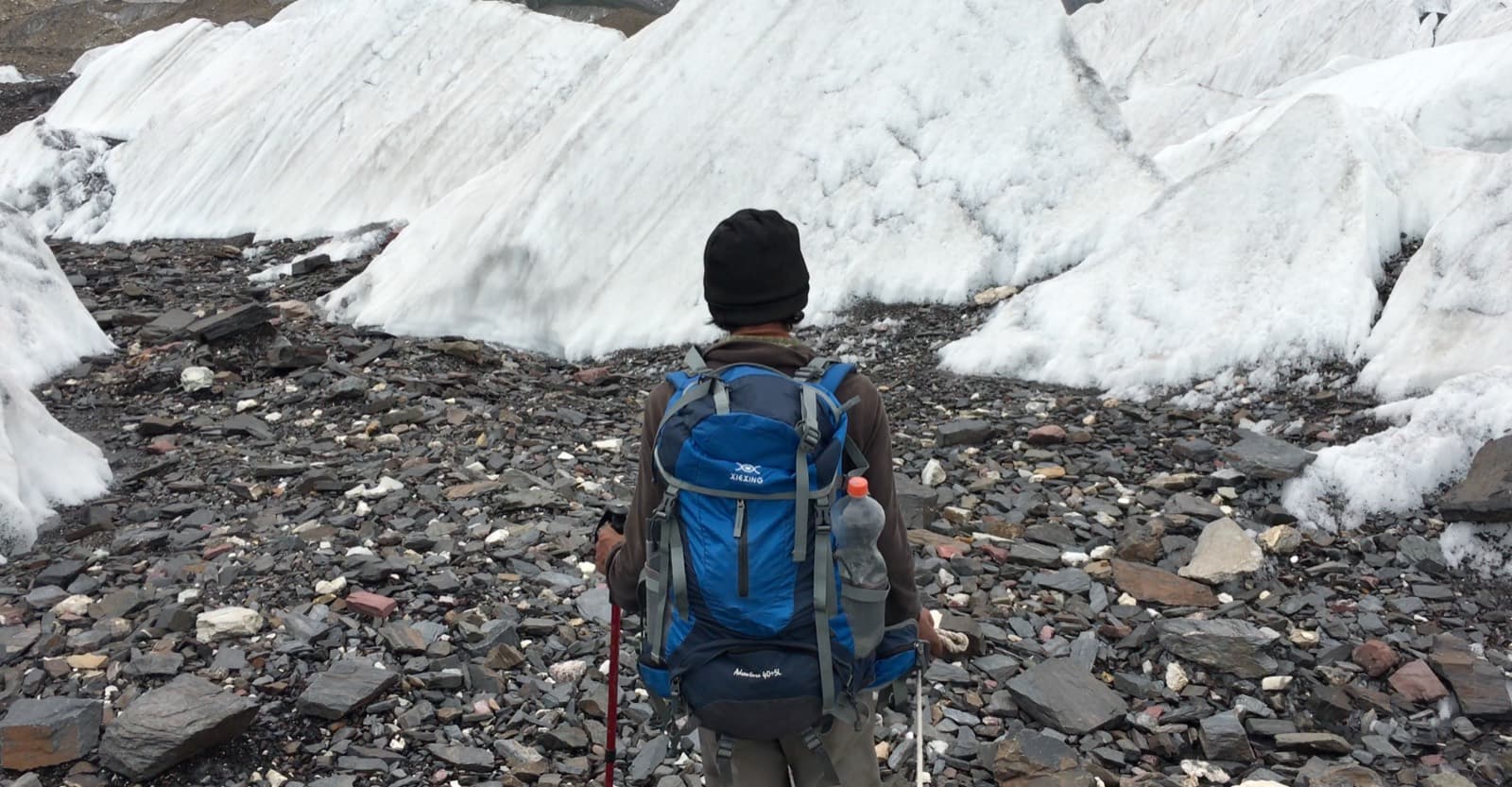A HUNZA field guide crossing the Baltoro Glacier