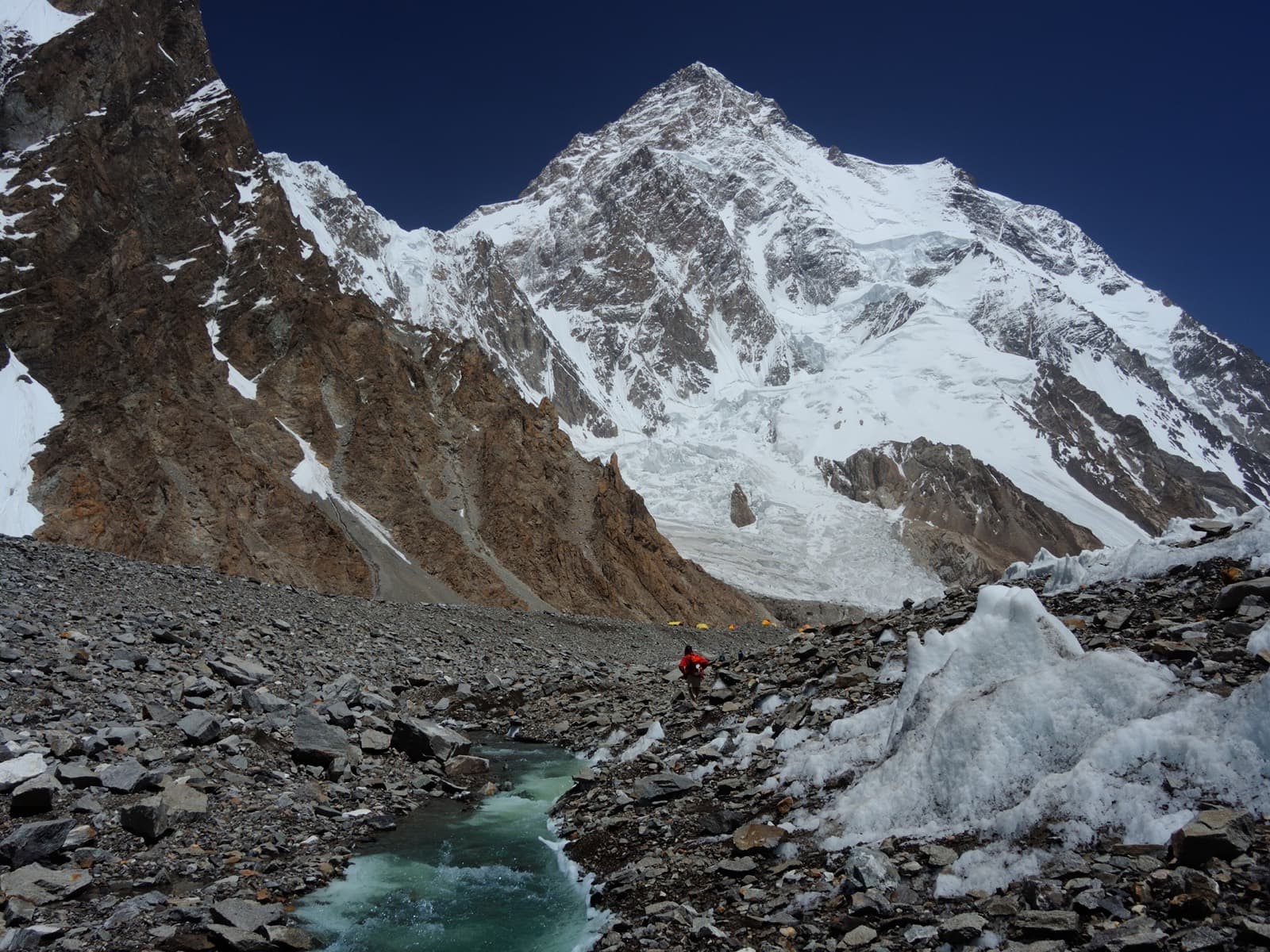Approaching K-2 Base Camp beneath the mountain