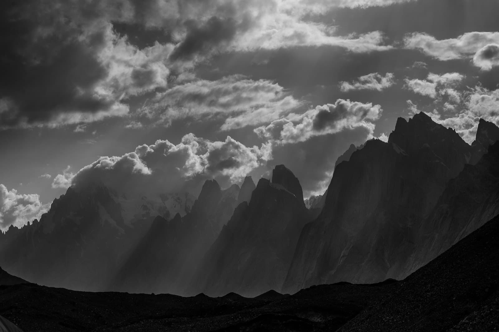 The granite spires of the Trango Towers