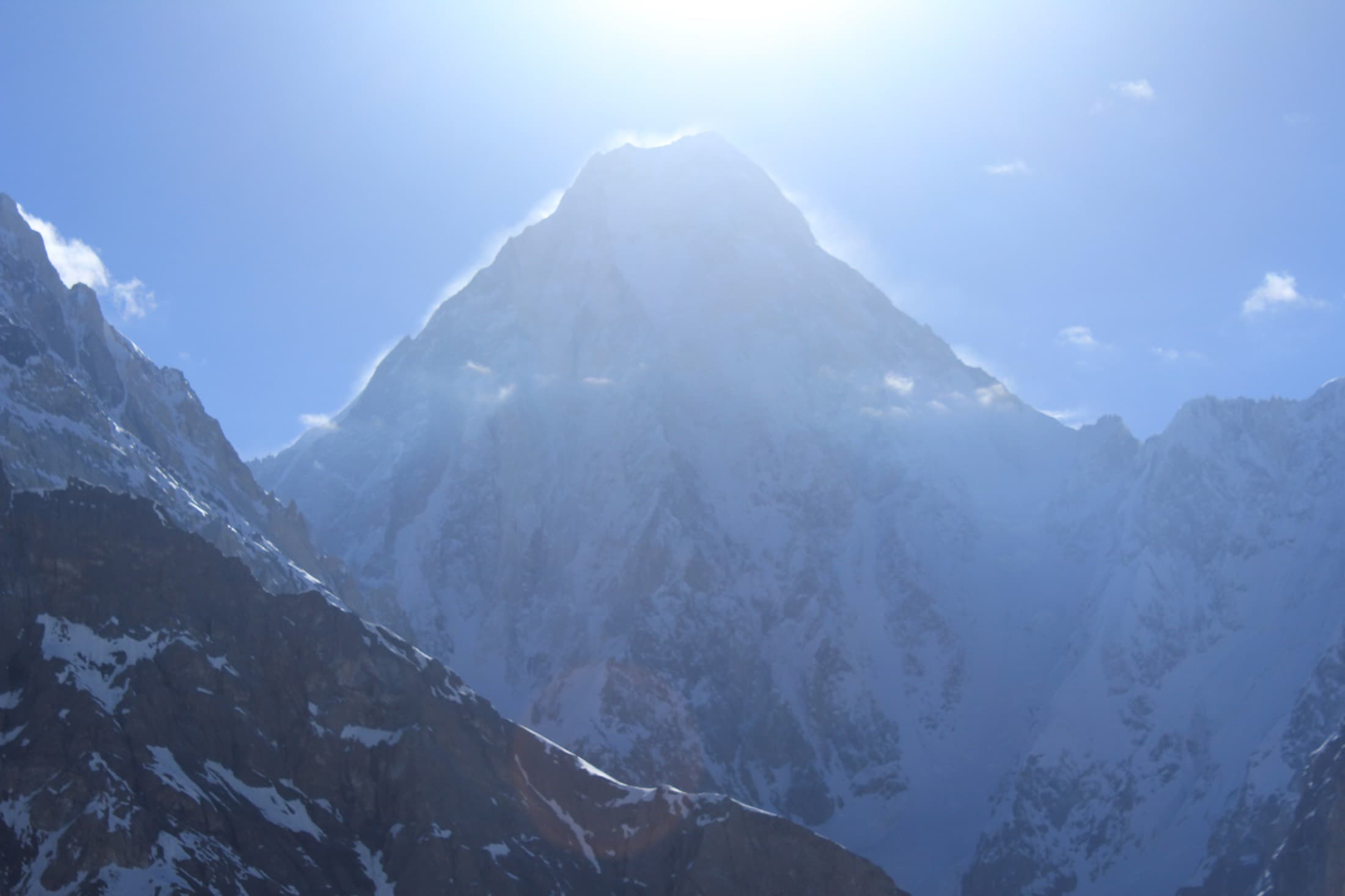 Sunlit peaks above Concordia at the head of the Baltoro Glacier
